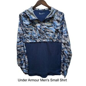 Under Armour Men's Small Pullover Shirt Hoodie Long Sleeve Blue Camo